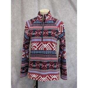 Eddie Bauer Womens Small Fleece Pullover Quarter Zip Southwestern Geometric Red